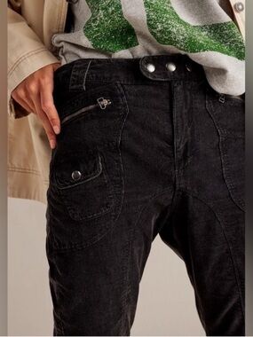 Free People High Gear Moto Pants Aged Black/Dark Gray Slouchy Corduroy Size 8